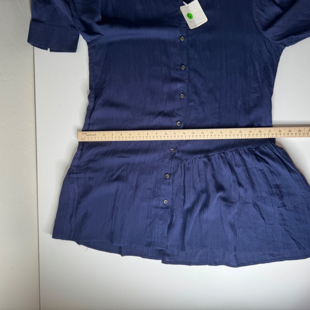 NWT Davi & Dani Button Down Tunic Top Medium Blue Peplum Hem Pockets Lagenlook - Picture 11 of 11